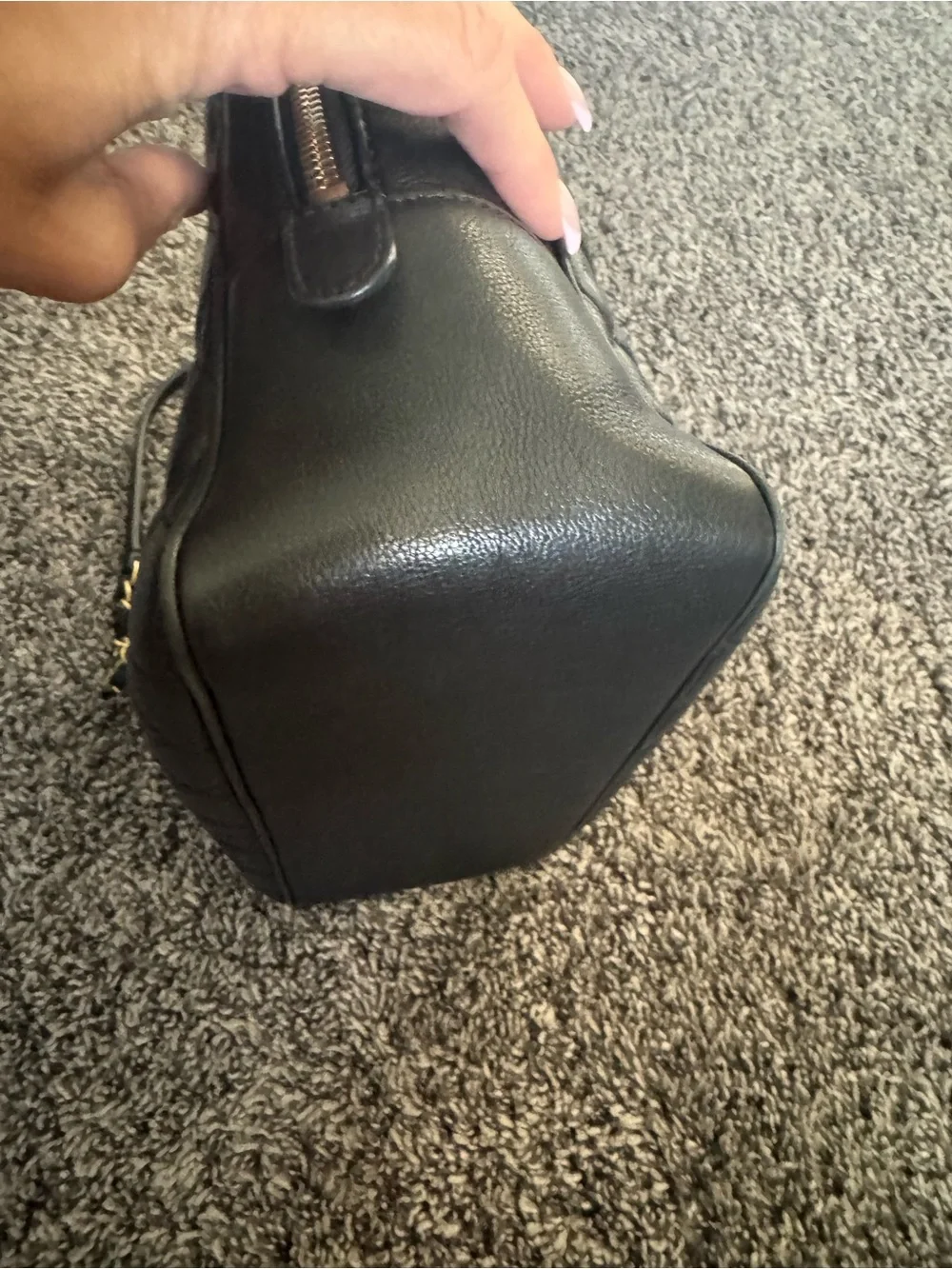 CHANEL Calfskin Quilted CC Vanity Case in black with gold hardware